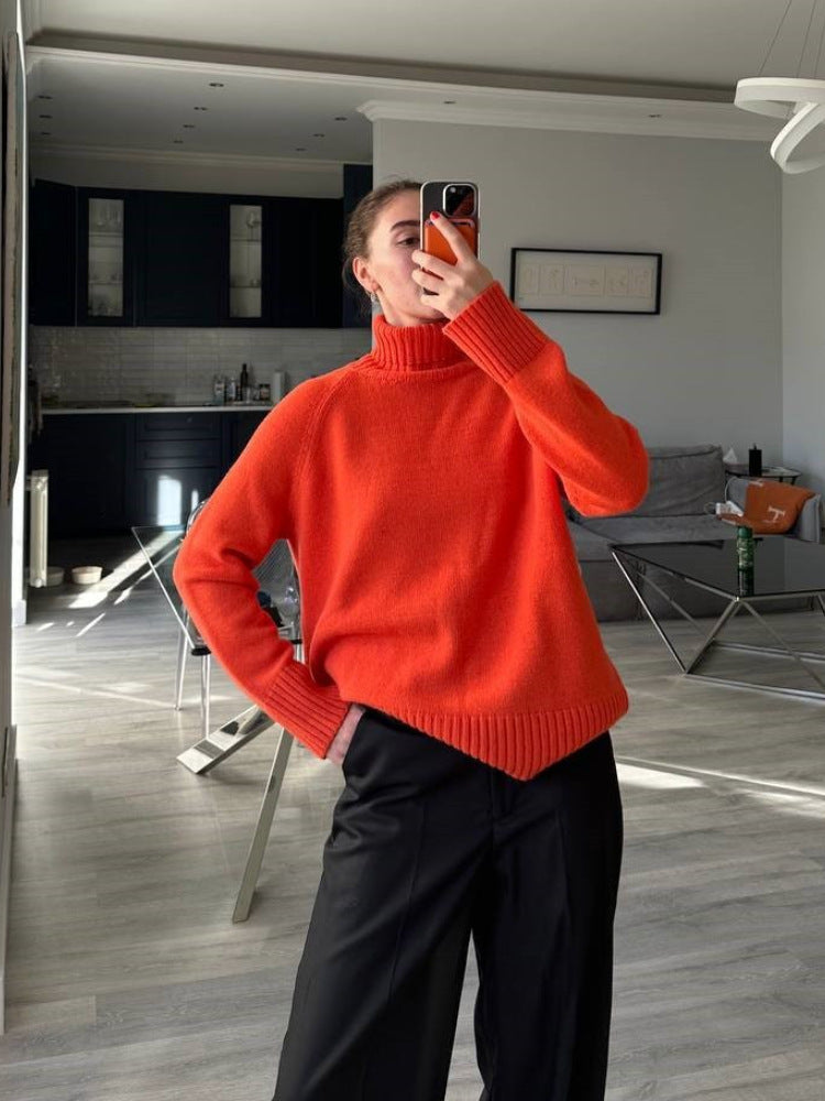 Solid-Color Raglan Sleeve Turtleneck Sweater