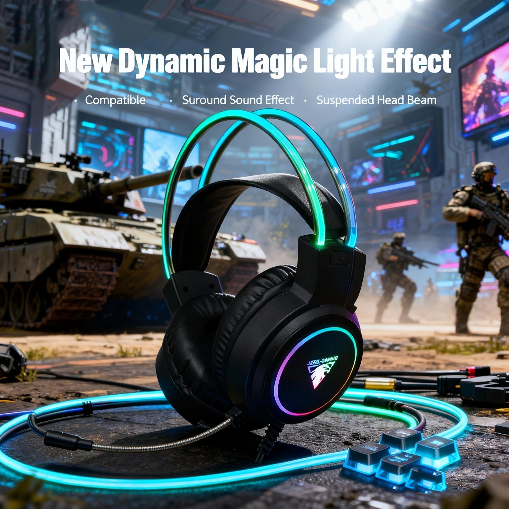 Gaming Headset with RGB Lighting, Cat Ear Design, HD Microphone, 3.5mm Jack, Soft Ear Cups for Comfort, Suitable for PC Gaming
