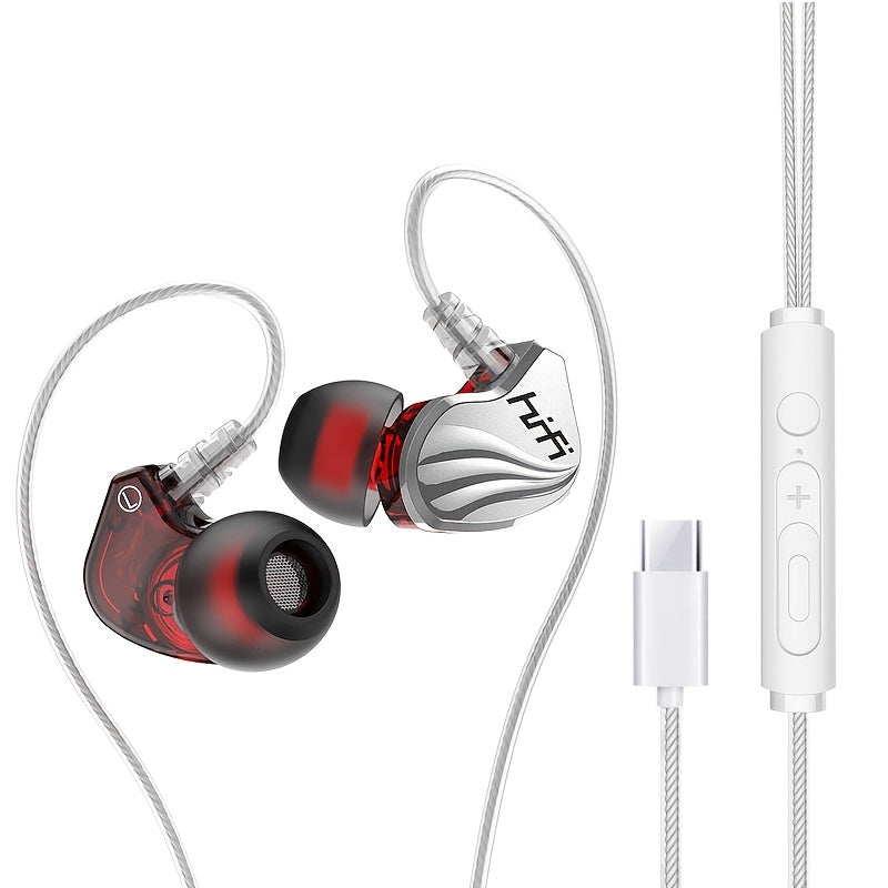 Wired Stereo Headphones | 6D Surround Heavy Bass, Bio-Fiber Diaphragm, 10Mm Music Unit, Tpe Outer Skin, Wire Control With Microphone, 3.5Mm Plug, Digital Type-C Plug, Silver White And Gray, Suitable For Mobile Phones, Compute