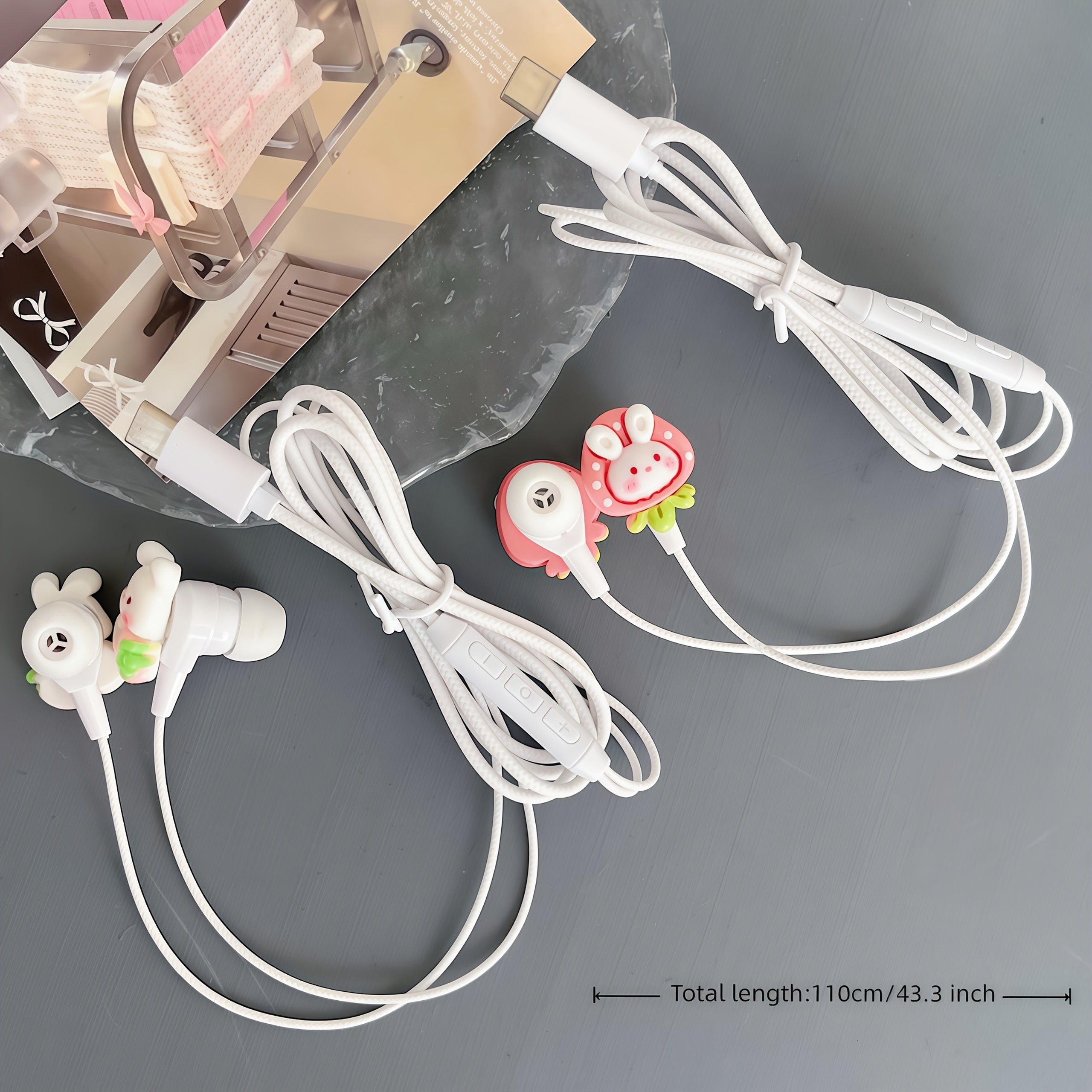 DIY Cartoon Wired Headphones Built-in Microphone & Volume Adjustment,Type-c Smart Fully Compatible Version In-Ear Headphones,Direct Plug-in Function, HD Calling, Suitable for Music, Student,Cell Phone Headphones,Birthday Gift