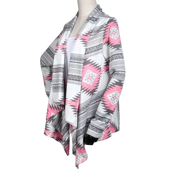 Open-Front Geometric Shawl Neck Cardigan
