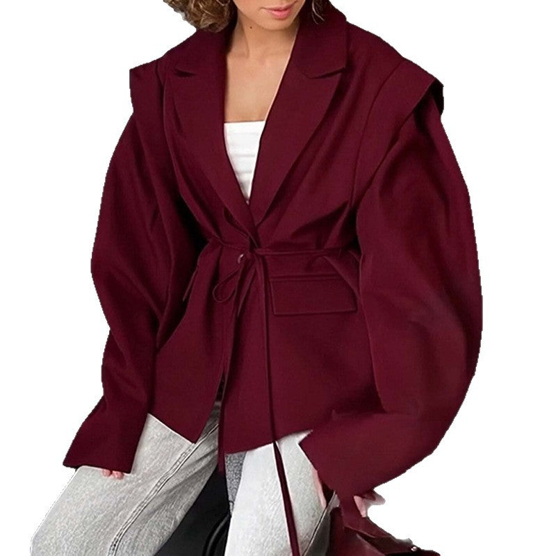 Thin Lace-Up V-Neck Blazer Coat