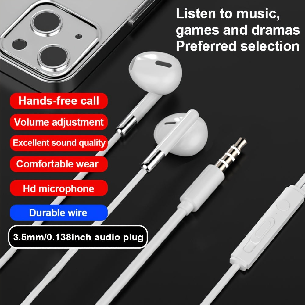 Wired Headphones with a 3.5Mm Jack, Featuring a Built-In Microphone, In-Ear Design, High-Definition Sound Quality, Supporting Calls, Volume Adjustment, And Song Switching. They Can Be Used with Devices Like Smartphones, Lapto