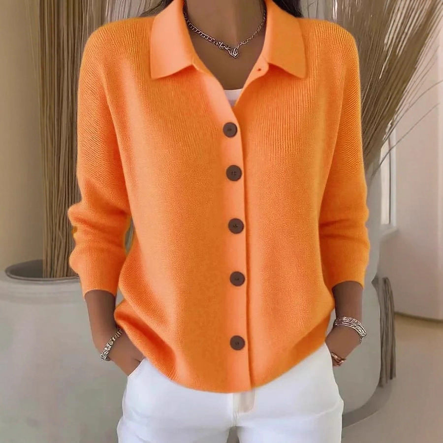 Button-Front Lapel Sweater Cardigan