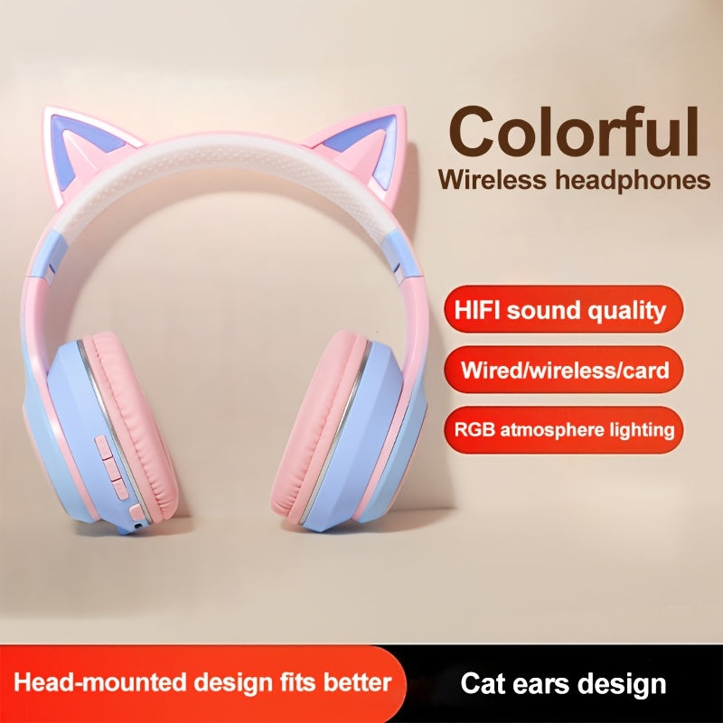 Wireless Cat Ear Gaming Headset with Surround Sound, Suitable for PC and Laptops, Voice Communication | Vibrant RGB Lighting | Over-Ear Headband, Gaming Headset, Ideal for Gifting
