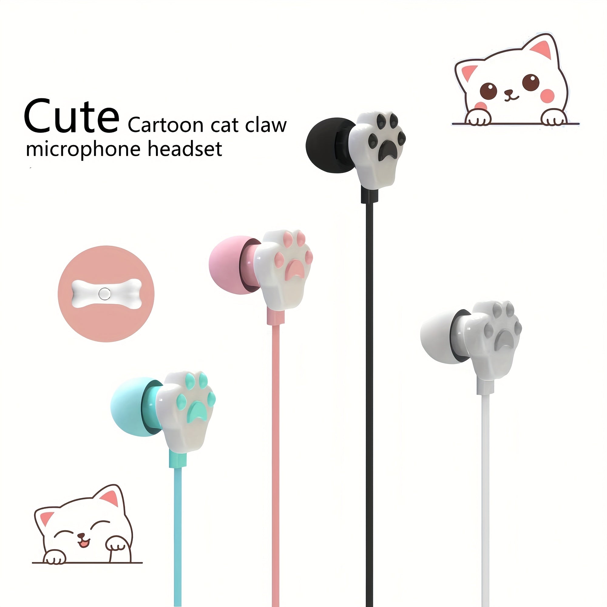 Adorable Cat-Shaped Wired Headphones Featuring a Microphone, Designed for High-Definition Calls on Mobile Phones. These Lightweight Student Headphones Are Compatible with Iphones, Music Players, Laptops, MP3 Devices, And All