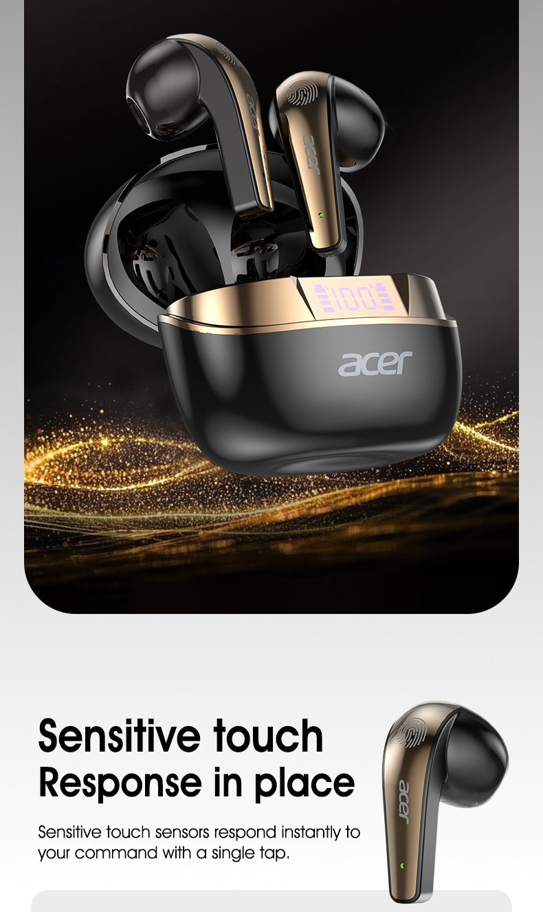 Acer TWS Wireless Earbuds with Deep Bass Stereo Sound + Call Noise Reduction, Long Battery Life, In-Ear Design for Sports And Running, Low Latency Gaming Mode, HIFI Audio, Lightweight Touch Control Design, Stylish Appearance