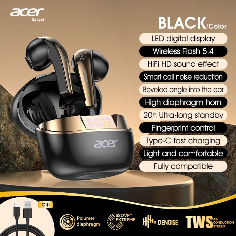 Acer TWS Wireless Earbuds with Deep Bass Stereo Sound + Call Noise Reduction, Long Battery Life, In-Ear Design for Sports And Running, Low Latency Gaming Mode, HIFI Audio, Lightweight Touch Control Design, Stylish Appearance