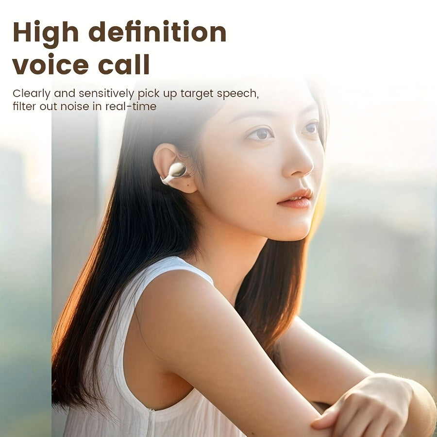 Lenovo 2025 New Bone Conduction Bluetooth Ear Clip Headphones for Phones and Tablets, Non-In-Ear Clip Design