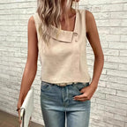 Asymmetric Diagonal Collar Tailored Vest Top