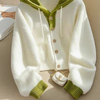 Two-Tone Hooded Knit Cardigan Sweater