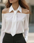 Halter Neck Cold-Shoulder Lapel Blouse