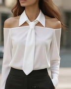 Halter Neck Cold-Shoulder Lapel Blouse