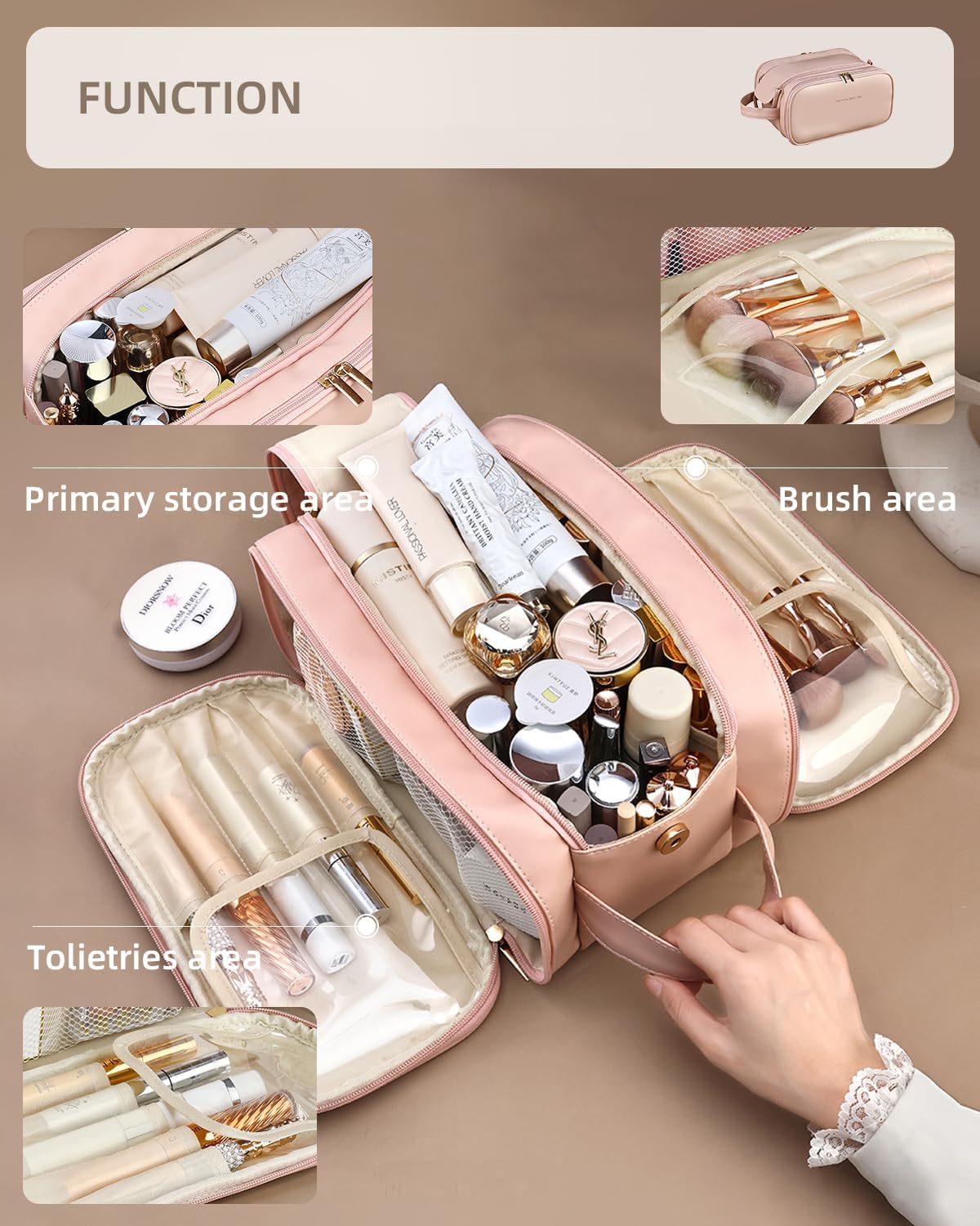 Large Capacity Waterproof PU Leather Travel Makeup Bag Organizer