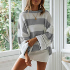 Oversized Batwing Sleeve Striped Knit Sweater