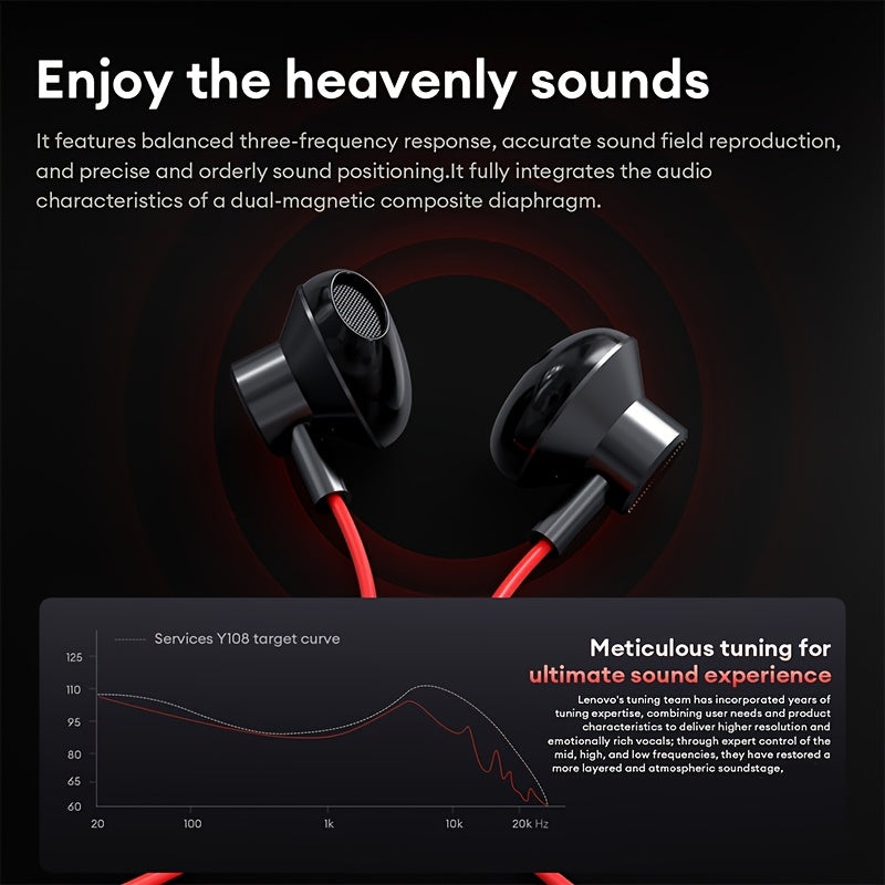 Lenovo Y108 14Mm Titanium Driver Wired Earbuds, Noise Cancelling In-Ear Earphones with Microphone & In-Line Control, Affordable Gaming Headset for Music/Calls/Study, 2025 Trending Comfort Fit Headphones