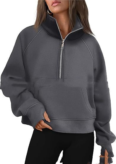 Loose Half-Zip Fleece-Lined Sweater Pullover