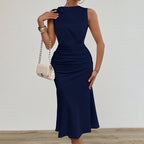 Ruched Satin-Finish Midi Dress