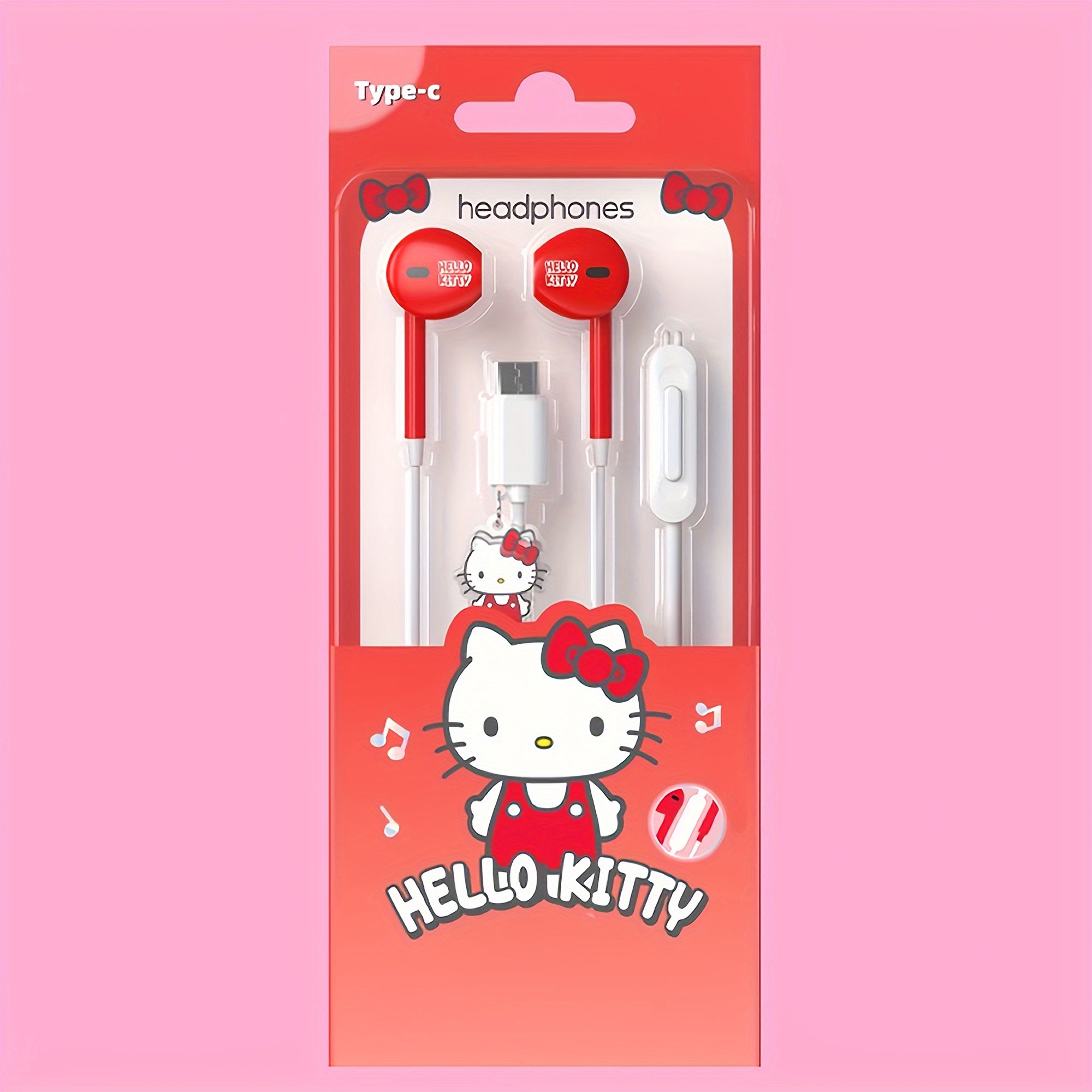 [4pcs Hello Kitty In-Ear Headphones] 4pcs/set Cute Cartoon-Themed In-Ear Wired Headphones with Acrylic Pendant & Print, Comfortable Fit, Easy Control Button, Type-C Connector, Ideal for Daily Use, Holiday & Graduation Gifts -