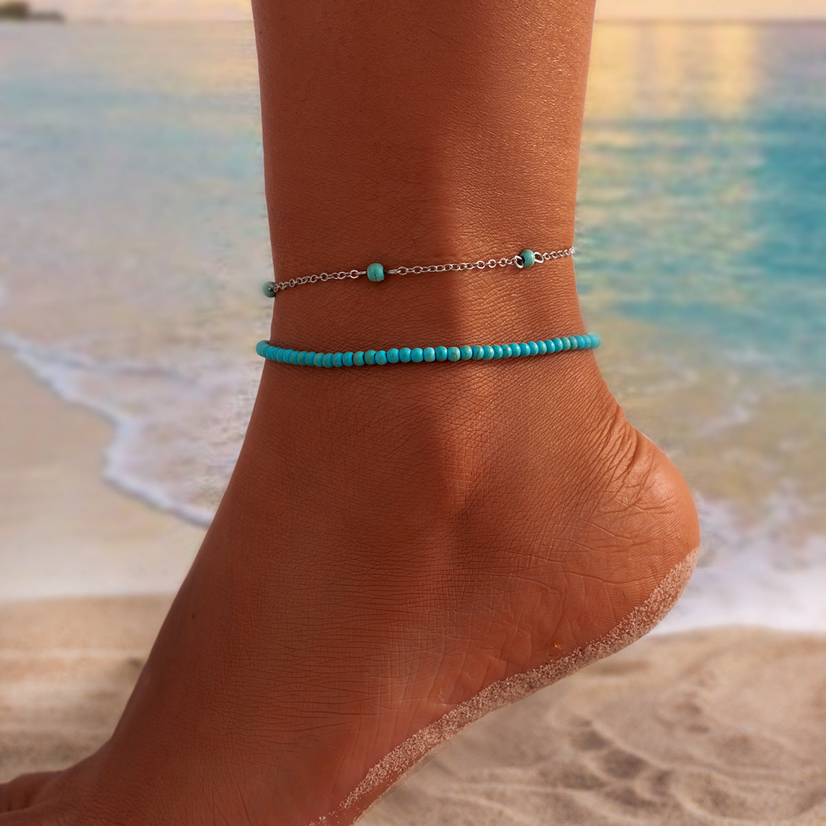 Bohemian Multi-Layer Beaded Starfish Anklet Set