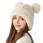 Winter Cute Fur Ball Knitted Hat Outdoor Warm Beanie