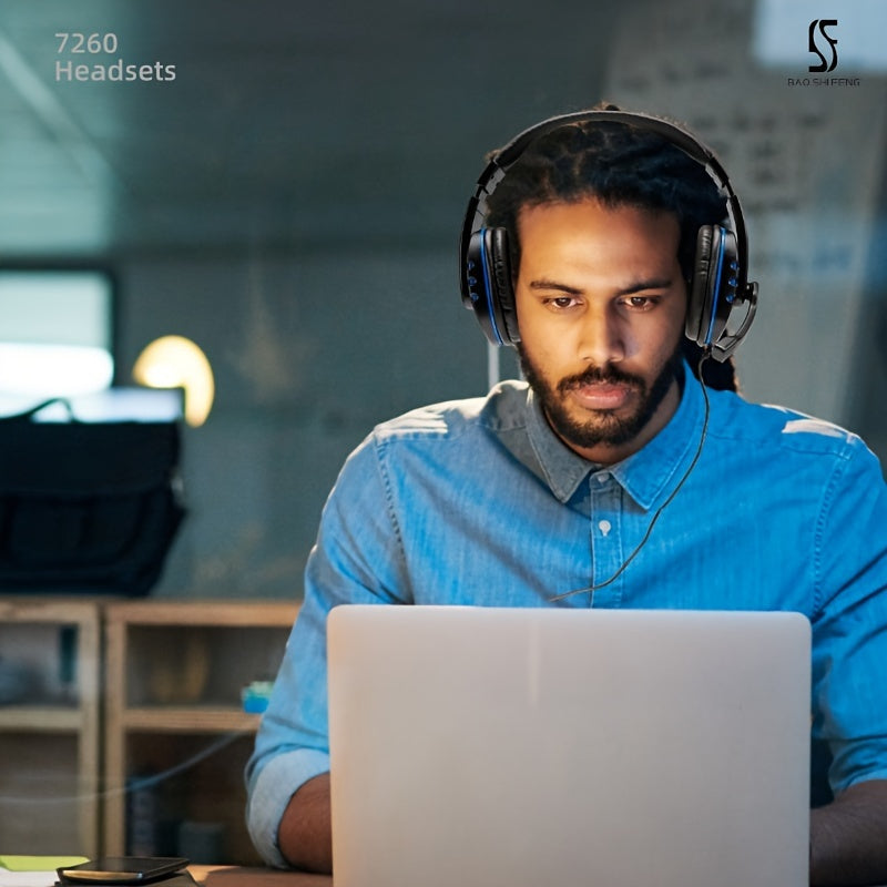 7260 Wired Over-Ear Headset with Microphone for Work Meetings, Study Recording and Gaming Entertainment - Compatible: PS4/PS5/Xbox One/SWITCH / Mobile Phones & PC Tablets etc., comfortable to wear clear call, Lightweight Head