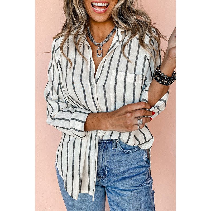 Classic Polo Collar Striped Long Sleeve Shirt