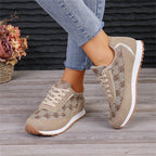 Flower Print Lace-Up Casual Fashion Lightweight Breathable Sneakers
