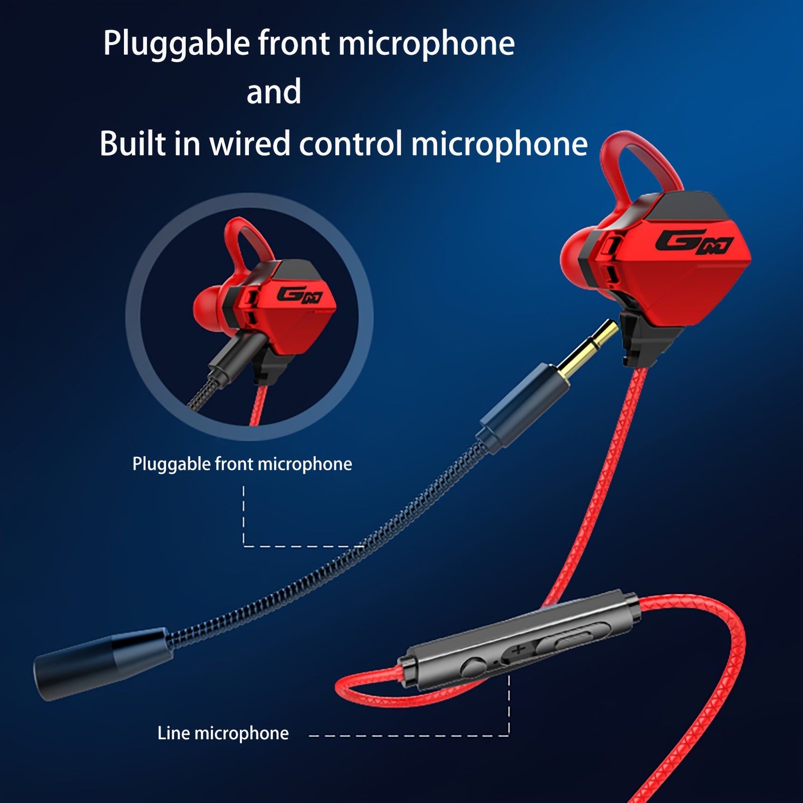 Wired in-ear headphones Dual-microphone design.L-shaped connector does not obstruct hands, widely compatible with red and black 3.5mm/0.138inch plugs, suitable for gaming, live streaming, and karaoke.