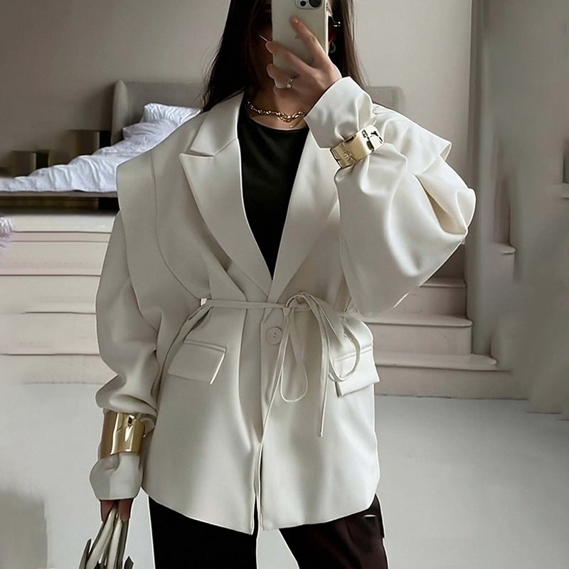 Thin Lace-Up V-Neck Blazer Coat