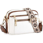 Triple-Zipper Colorblock Crossbody Bag with Floral Embroidered Strap