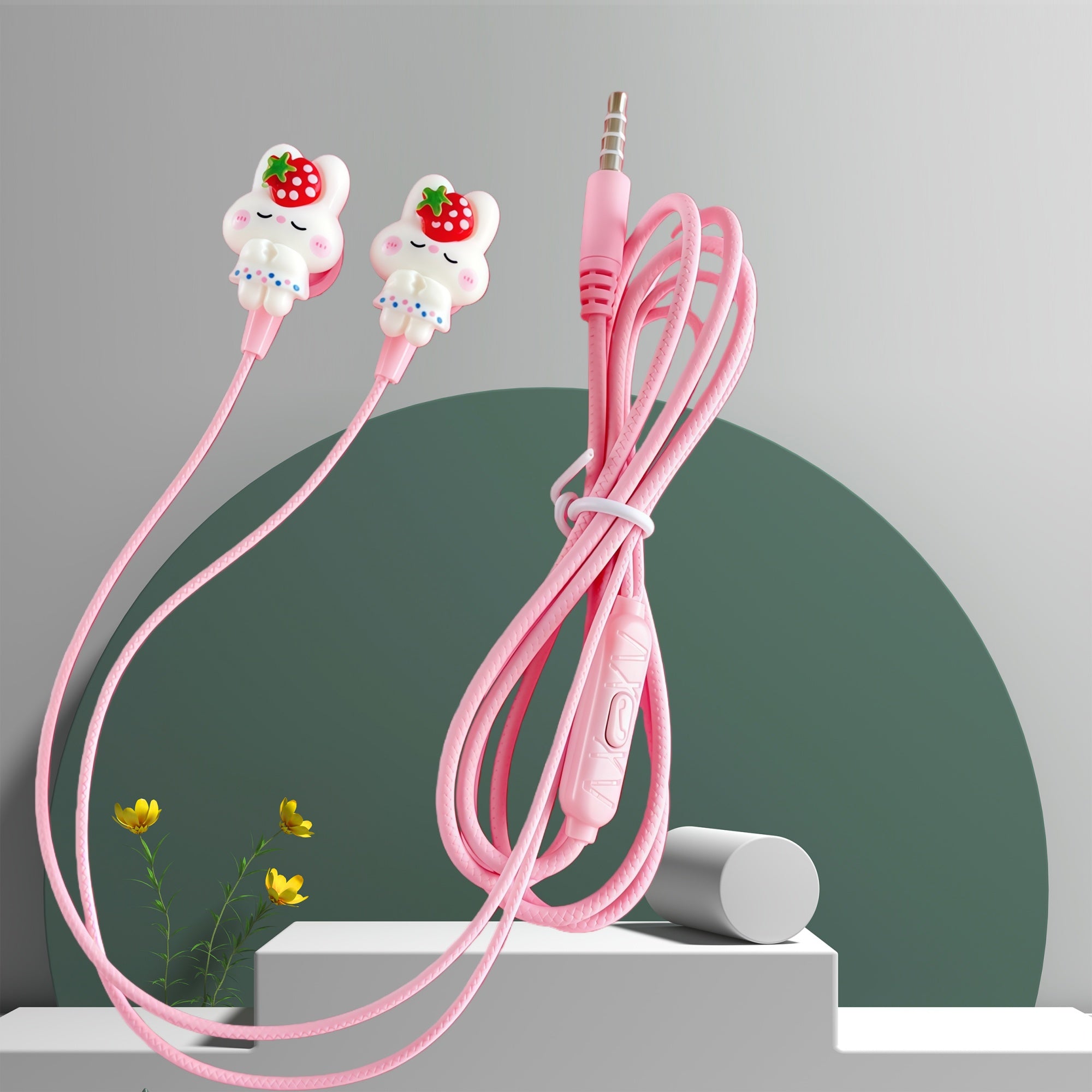 Cute Wired Headphones Equipped with DIY Cartoon Cute Rabbit Accessories, High-definition Microphone, Noise-canceling Student Headphones, 3.5mm Jack Compatible with All 3.5mm Interface Devices,Comfortable Earplugs & Durable No