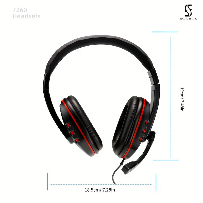 7260 Wired Over-Ear Headset with Microphone for Work Meetings, Study Recording and Gaming Entertainment - Compatible: PS4/PS5/Xbox One/SWITCH / Mobile Phones & PC Tablets etc., comfortable to wear clear call, Lightweight Head