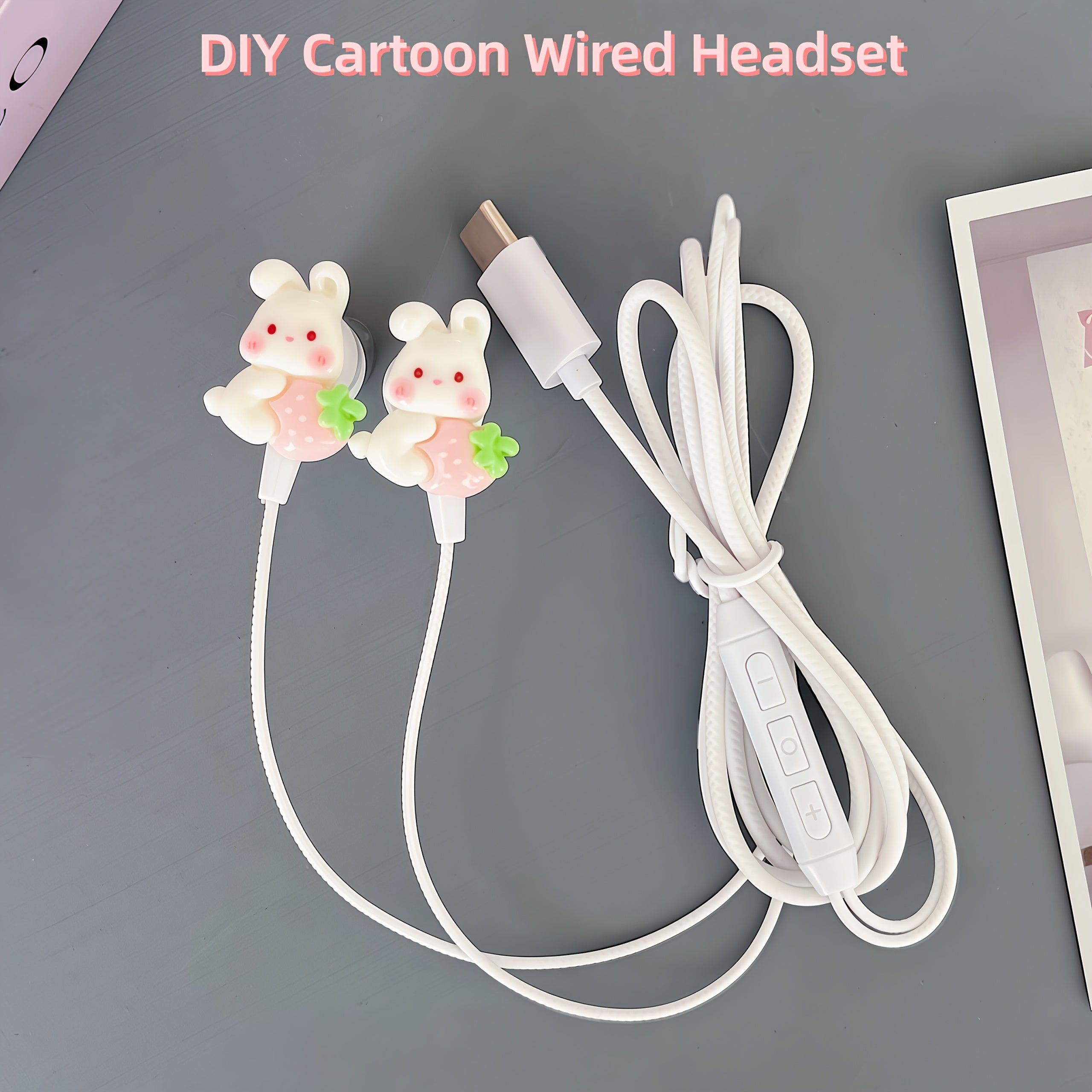 DIY Cartoon Wired Headphones Built-in Microphone & Volume Adjustment,Type-c Smart Fully Compatible Version In-Ear Headphones,Direct Plug-in Function, HD Calling, Suitable for Music, Student,Cell Phone Headphones,Birthday Gift