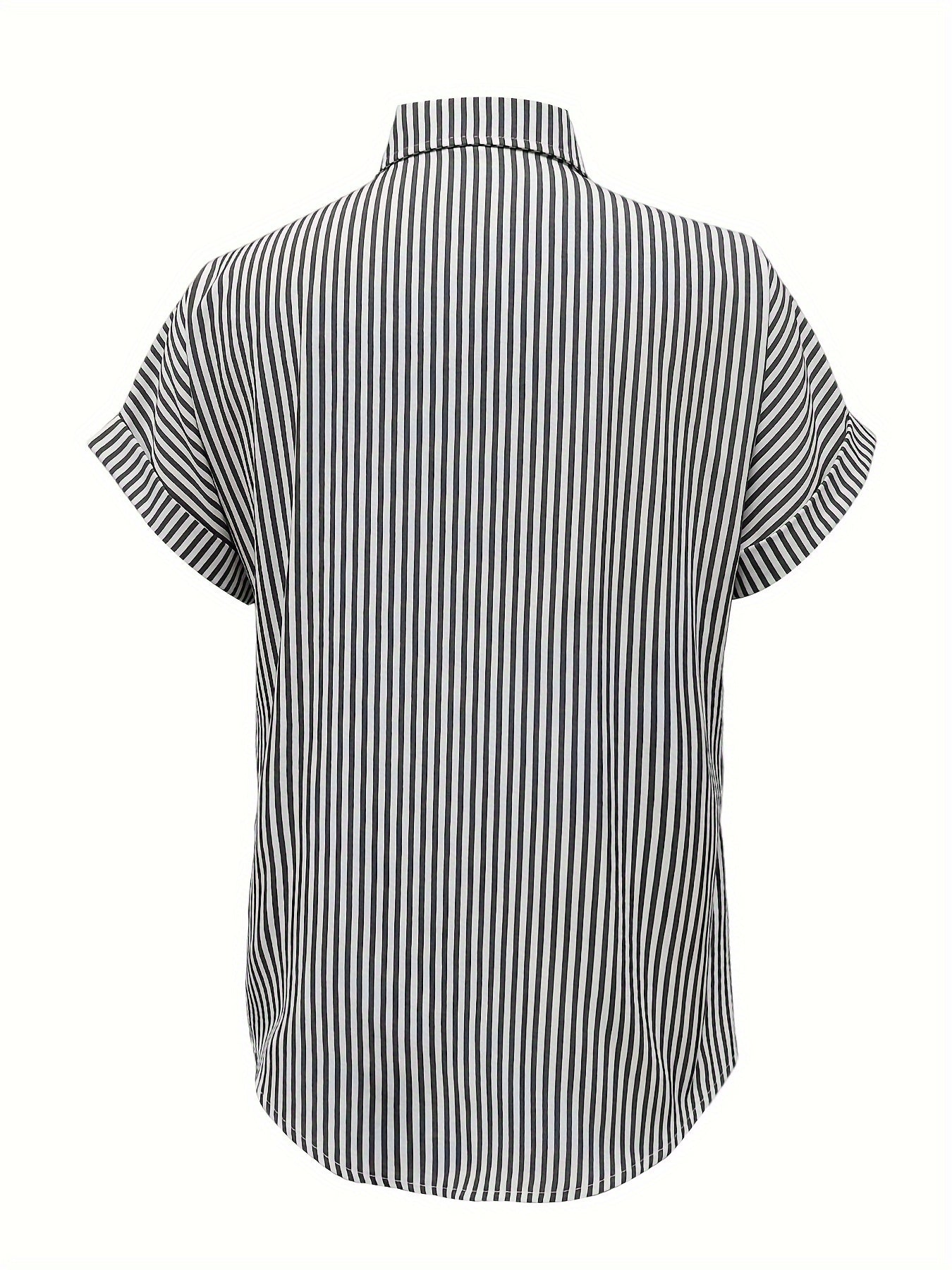 Oversized Short Sleeve Striped Button-Up Blous