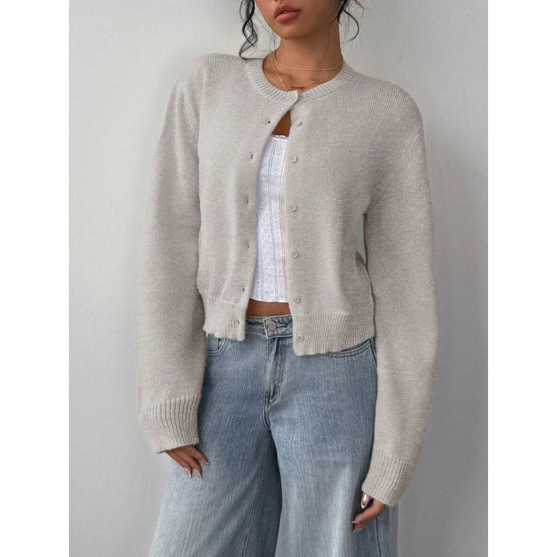 Chic Round Neck Slim Knit Cardigan