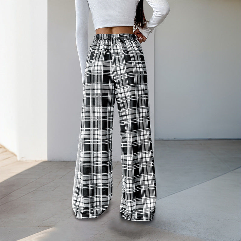 Plaid High-Waist Wide-Leg Pants