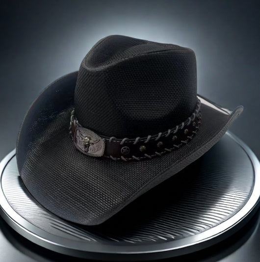 Retro Straw Cowboy Hat with Adjustable Star Accent Band