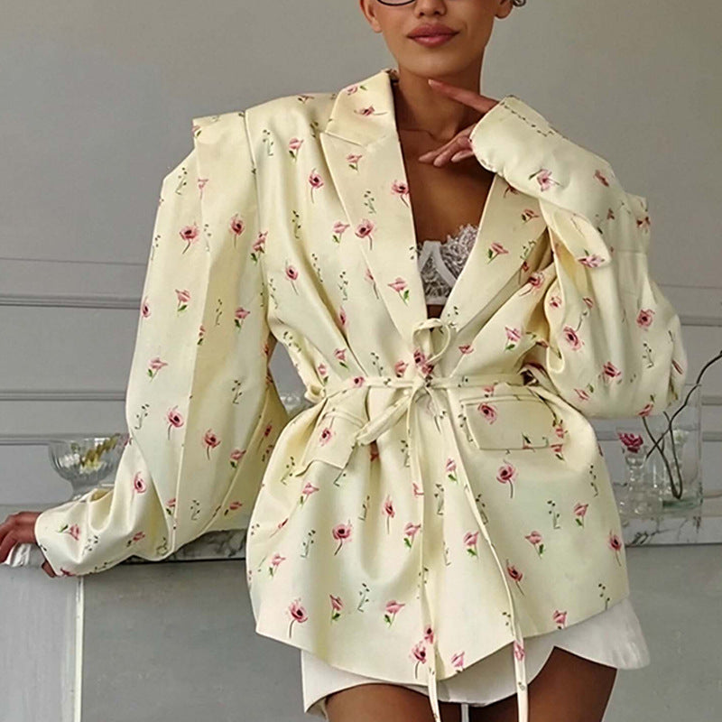 Thin Lace-Up V-Neck Blazer Coat