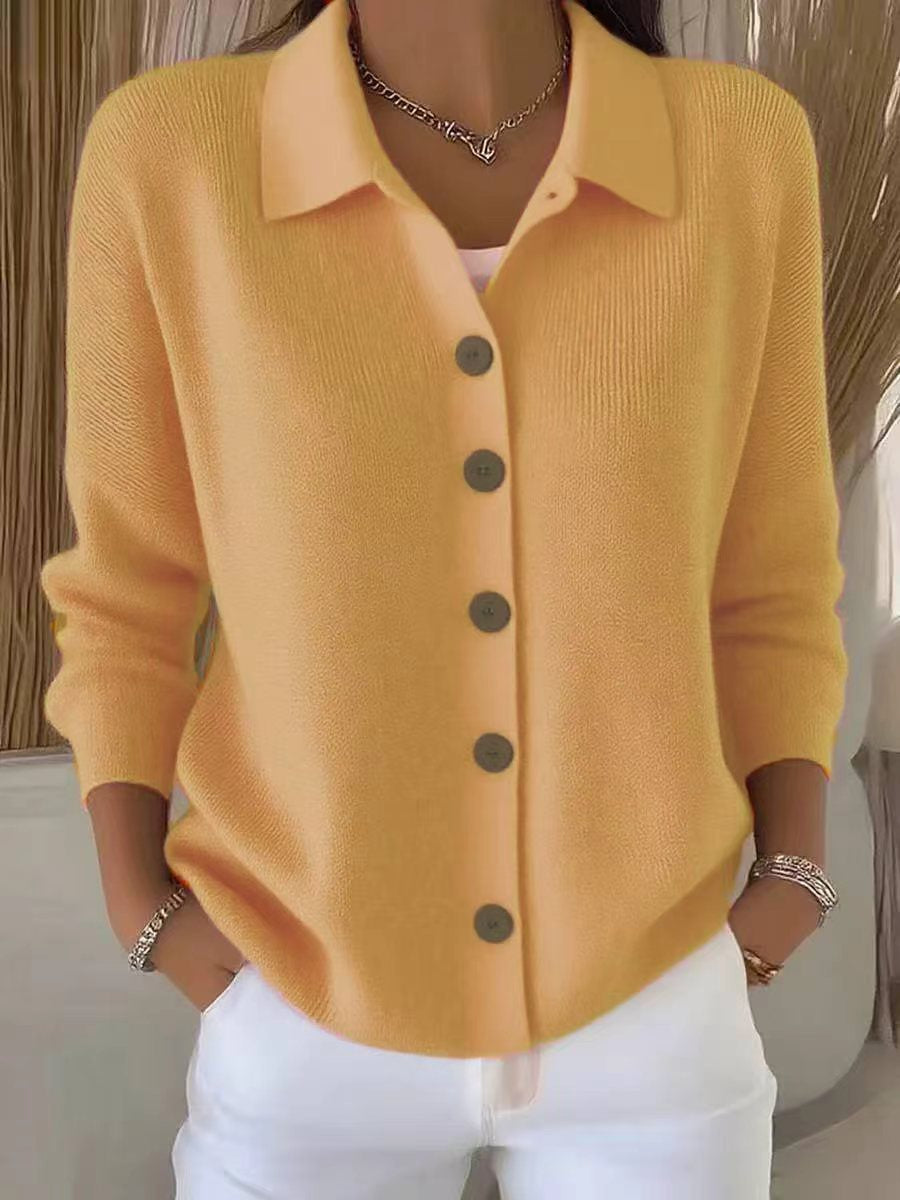 Button-Front Lapel Sweater Cardigan