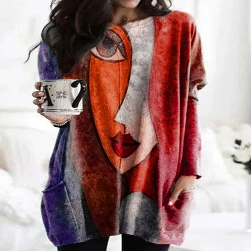 Abstract Face Print Longline Top