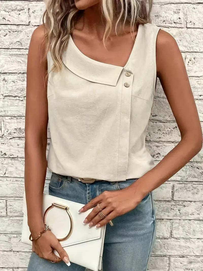 Asymmetric Diagonal Collar Tailored Vest Top