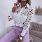 Hollow-Out Lace Button-Down Commuter Shirt