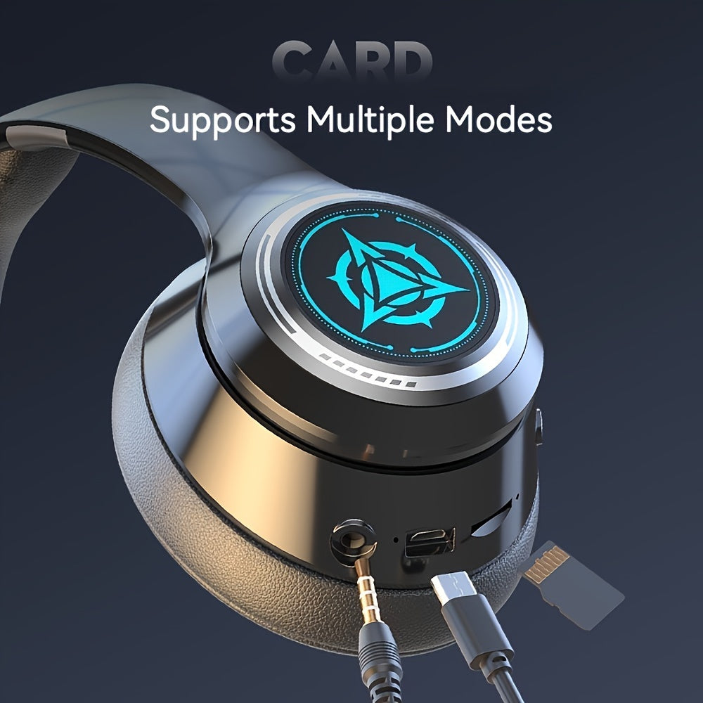 Wireless Gaming Headphones Featuring Active Noise Cancellation, LED Ambient Lighting, Foldable And Adjustable Design, Extended Standby Time, 9D Surround Sound, Made of Plastic, Volume Control, 3.5Mm Jack, Compatible with Tabl