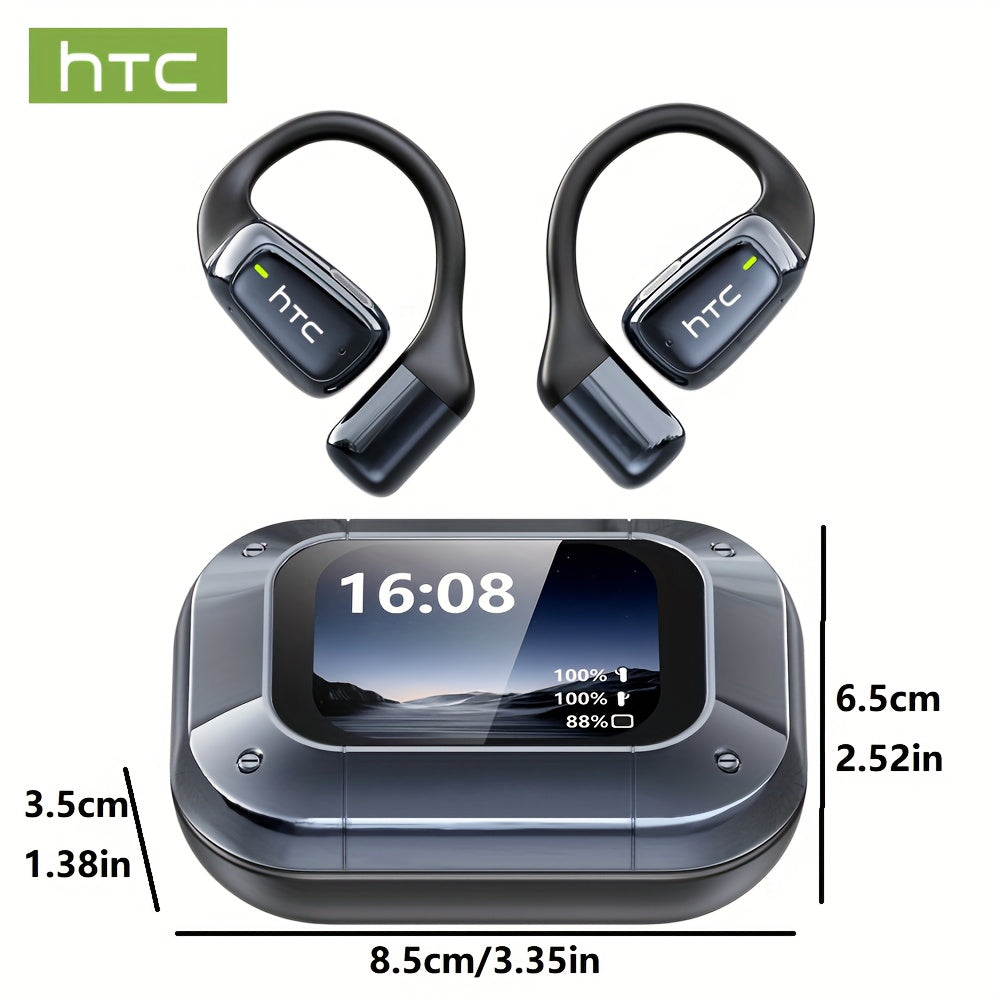 HTC NE25 Wireless Open-ear Headphones, Wireless V6.0, Low Call Latency, Equipped with Real-time 134-language AI Translation - HD LCD Display, 60 Hours of Battery Life
