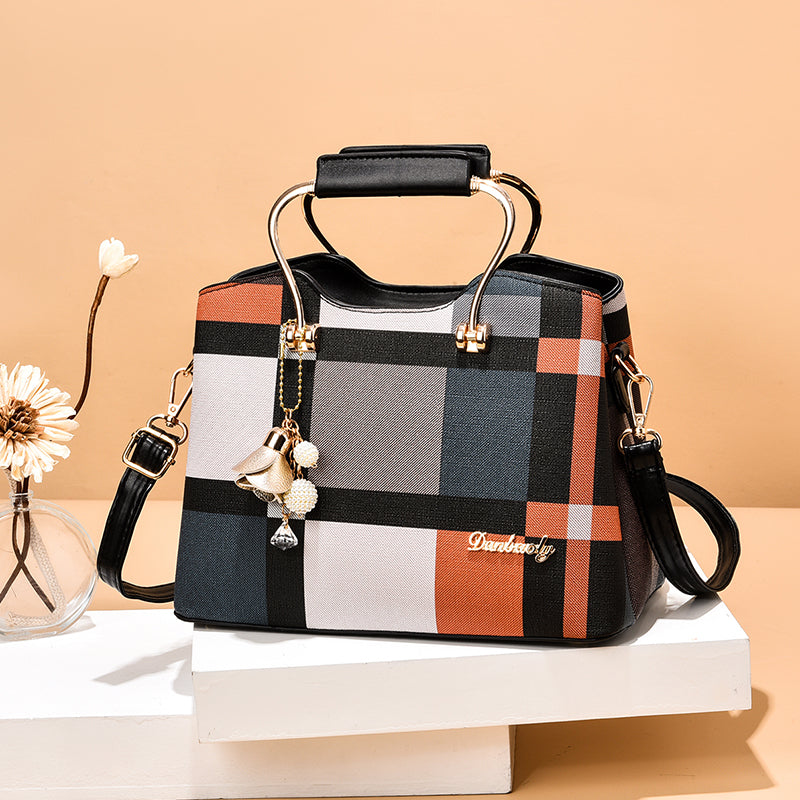Checkered Design Women's Bag - Satchel Portable Shoulder Crossbody Handbag