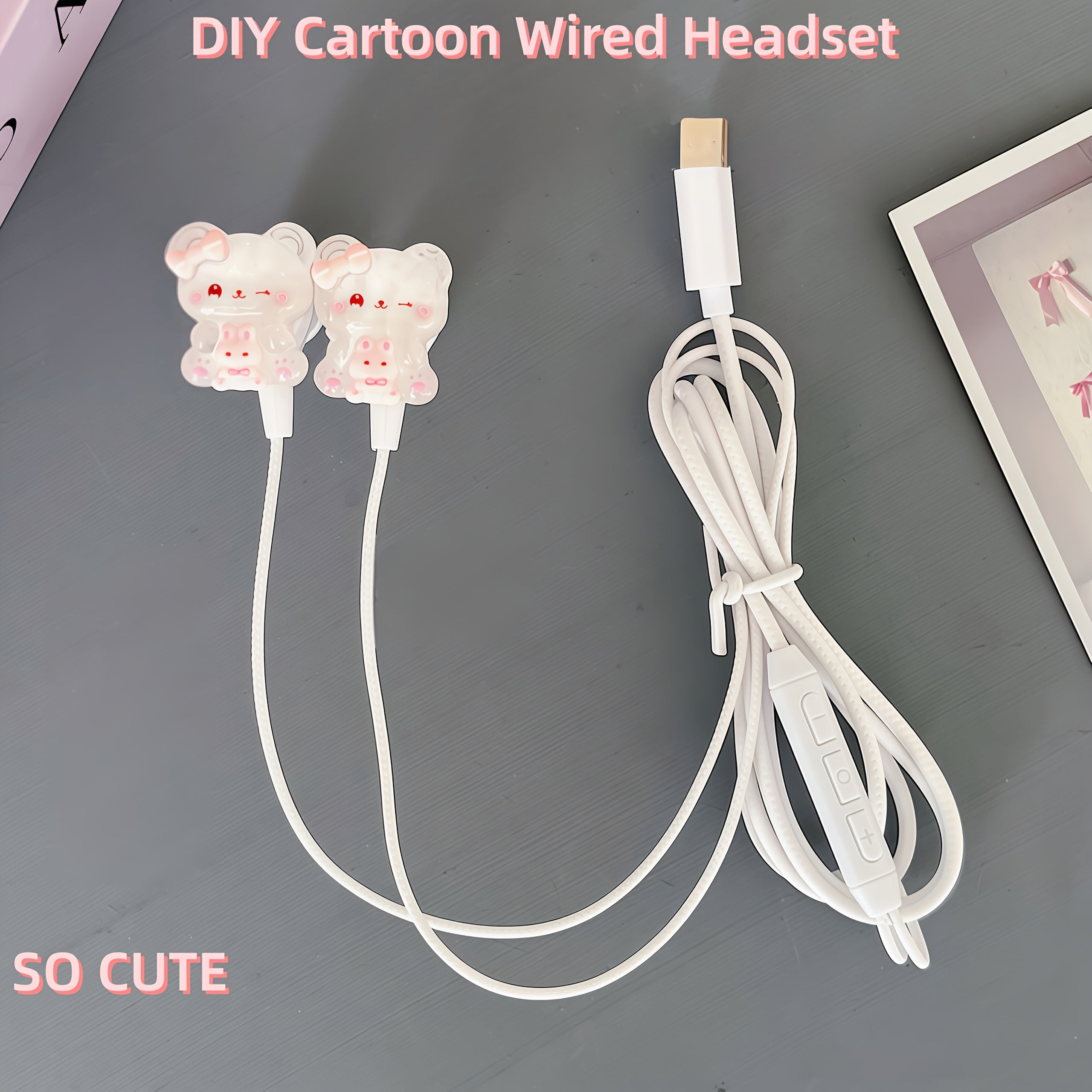 DIY Cartoon Wired Headphones Built-in Microphone & Volume Adjustment,Type-c Smart Fully Compatible Version In-Ear Headphones,Direct Plug-in Function, HD Calling, Suitable for Music, Student,Cell Phone Headphones,Birthday Gift