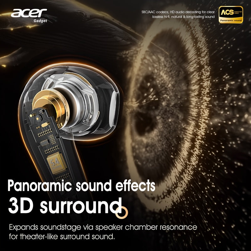 Acer TWS Wireless Earbuds with Deep Bass Stereo Sound + Call Noise Reduction, Long Battery Life, In-Ear Design for Sports And Running, Low Latency Gaming Mode, HIFI Audio, Lightweight Touch Control Design, Stylish Appearance