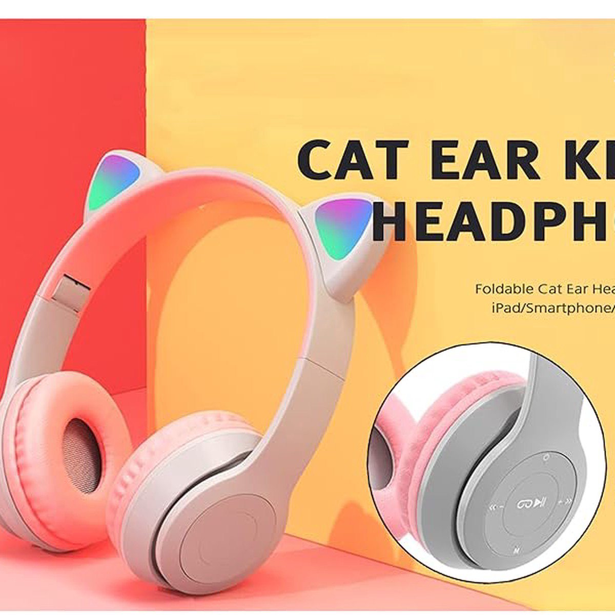 Ear Kids Headphones | Wireless 5.0 Wireless Foldable Over-Ear Headphones with Mic Light, Compatible with Smartphone, Pad, Laptop, Purple