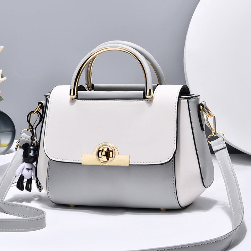 Elegant Retro Colorblock PU Leather Crossbody Bag with Top Handle